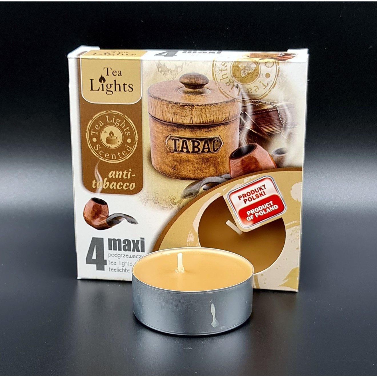4er Maxi Duft-Teelichter Anti Tabak